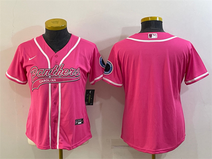 Women's Carolina Panthers Blank Pink With Patch Cool Base Stitched Baseball Jersey(Run Small) Women's Carolina Panthers Blank Pink With Patch Cool Base Stitched Baseball Jersey(Run Small)