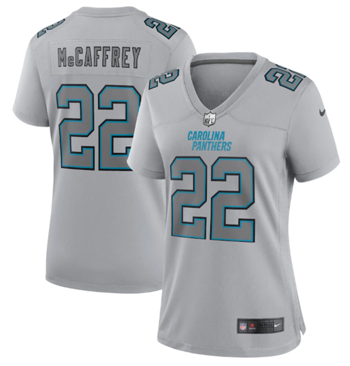 Women's Carolina Panthers #22 Christian McCaffrey Grey Atmosphere Fashion Stitched Game Jersey(Run Small) Women's Carolina Panthers #22 Christian McCaffrey Grey Atmosphere Fashion Stitched Game Jersey(Run Small)