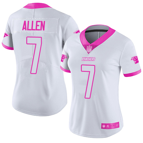 Panthers #7 Kyle Allen White Pink Women's Stitched Football Limited Rush Fashion Jersey Panthers #7 Kyle Allen White Pink Women's Stitched Football Limited Rush Fashion Jersey