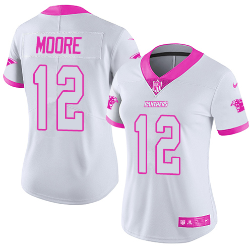 Nike Panthers #12 DJ Moore White Pink Women's Stitched NFL Limited Rush Fashion Jersey Nike Panthers #12 DJ Moore White Pink Women's Stitched NFL Limited Rush Fashion Jersey