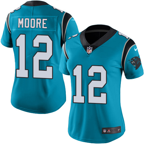 Nike Panthers #12 DJ Moore Blue Women's Stitched NFL Limited Rush Jersey Nike Panthers #12 DJ Moore Blue Women's Stitched NFL Limited Rush Jersey