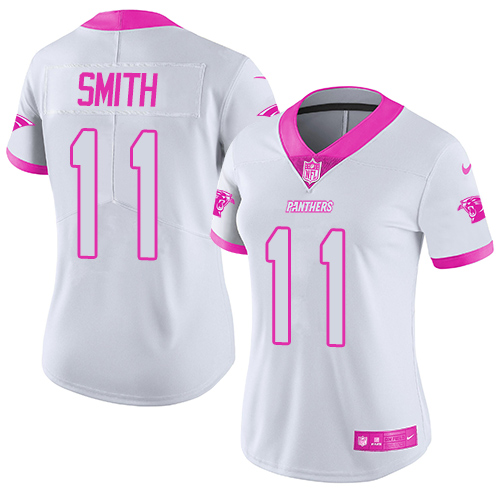 Nike Panthers #11 Torrey Smith White Pink Women's Stitched NFL Limited Rush Fashion Jersey Nike Panthers #11 Torrey Smith White Pink Women's Stitched NFL Limited Rush Fashion Jersey