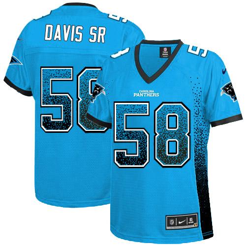 Nike Panthers #58 Thomas Davis Sr Blue Alternate Women's Stitched NFL Elite Drift Fashion Jersey Nike Panthers #58 Thomas Davis Sr Blue Alternate Women's Stitched NFL Elite Drift Fashion Jersey
