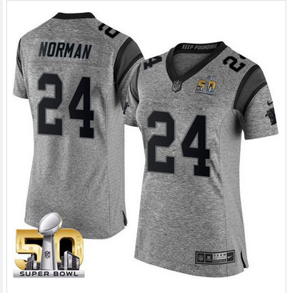 Nike Panthers #24 Josh Norman Gray Super Bowl 50 Women's Stitched NFL Limited Gridiron Gray Jersey Nike Panthers #24 Josh Norman Gray Super Bowl 50 Women's Stitched NFL Limited Gridiron Gray Jersey