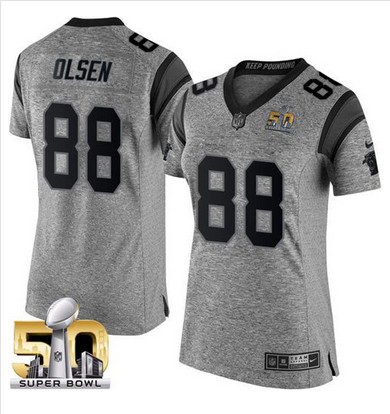 Nike Panthers #88 Greg Olsen Gray Super Bowl 50 Women's Stitched NFL Limited Gridiron Gray Jersey Nike Panthers #88 Greg Olsen Gray Super Bowl 50 Women's Stitched NFL Limited Gridiron Gray Jersey