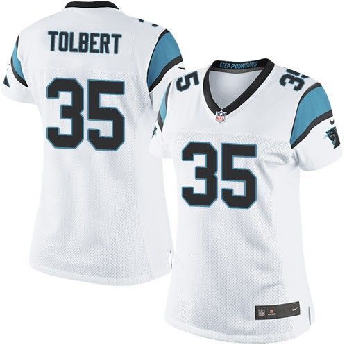 Nike Panthers #35 Mike Tolbert White Women's Stitched NFL Elite Jersey Nike Panthers #35 Mike Tolbert White Women's Stitched NFL Elite Jersey