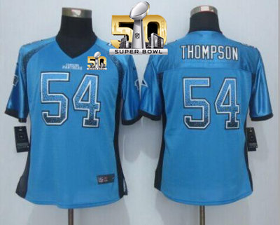 Nike Panthers #54 Shaq Thompson Blue Alternate Super Bowl 50 Women's Stitched NFL Elite Drift Fashion Jersey Nike Panthers #54 Shaq Thompson Blue Alternate Super Bowl 50 Women's Stitched NFL Elite Drift Fashion Jersey