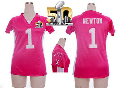 Nike Panthers #1 Cam Newton Pink Draft Him Name & Number Top Super Bowl 50 Women's Stitched NFL Elite Jersey Nike Panthers #1 Cam Newton Pink Draft Him Name & Number Top Super Bowl 50 Women's Stitched NFL Elite Jersey