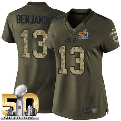 Nike Panthers #13 Kelvin Benjamin Green Super Bowl 50 Women's Stitched NFL Limited Salute to Service Jersey Nike Panthers #13 Kelvin Benjamin Green Super Bowl 50 Women's Stitched NFL Limited Salute to Service Jersey