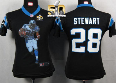 Nike Panthers #28 Jonathan Stewart Black Team Color Super Bowl 50 Women's Portrait Fashion NFL Game Jersey Nike Panthers #28 Jonathan Stewart Black Team Color Super Bowl 50 Women's Portrait Fashion NFL Game Jersey