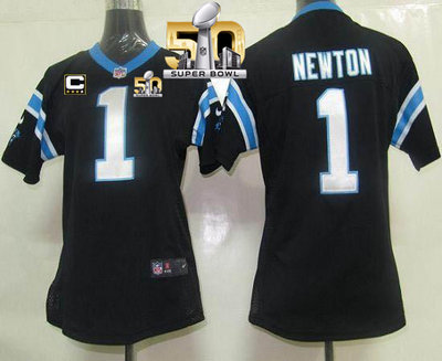 Nike Panthers #1 Cam Newton Black Team Color With C Patch Super Bowl 50 Women's Stitched NFL Elite Jersey Nike Panthers #1 Cam Newton Black Team Color With C Patch Super Bowl 50 Women's Stitched NFL Elite Jersey