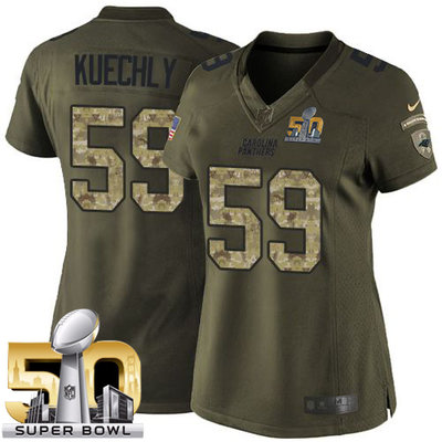 Nike Panthers #59 Luke Kuechly Green Super Bowl 50 Women's Stitched NFL Limited Salute to Service Jersey Nike Panthers #59 Luke Kuechly Green Super Bowl 50 Women's Stitched NFL Limited Salute to Service Jersey
