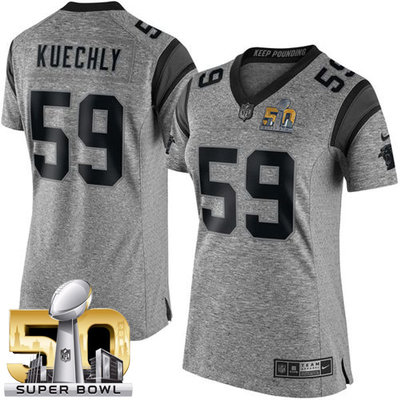 Nike Panthers #59 Luke Kuechly Gray Super Bowl 50 Women's Stitched NFL Limited Gridiron Gray Jersey Nike Panthers #59 Luke Kuechly Gray Super Bowl 50 Women's Stitched NFL Limited Gridiron Gray Jersey