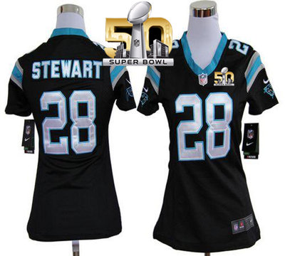 Nike Panthers #28 Jonathan Stewart Black Team Color Super Bowl 50 Women's Stitched NFL Elite Jersey Nike Panthers #28 Jonathan Stewart Black Team Color Super Bowl 50 Women's Stitched NFL Elite Jersey