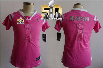Nike Panthers #1 Cam Newton Pink Super Bowl 50 Women's Stitched NFL Elite Draft Him Shimmer Jersey Nike Panthers #1 Cam Newton Pink Super Bowl 50 Women's Stitched NFL Elite Draft Him Shimmer Jersey