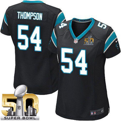 Nike Panthers #54 Shaq Thompson Black Team Color Super Bowl 50 Women's Stitched NFL Elite Jersey