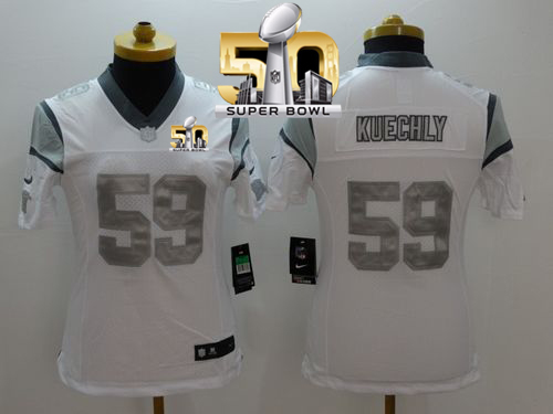 Nike Panthers #59 Luke Kuechly White Super Bowl 50 Women's Stitched NFL Limited Platinum Jersey Nike Panthers #59 Luke Kuechly White Super Bowl 50 Women's Stitched NFL Limited Platinum Jersey