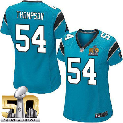 Nike Panthers #54 Shaq Thompson Blue Alternate Super Bowl 50 Women's Stitched NFL Elite Jersey Nike Panthers #54 Shaq Thompson Blue Alternate Super Bowl 50 Women's Stitched NFL Elite Jersey