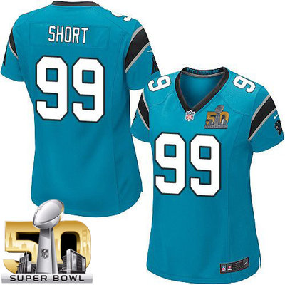 Nike Panthers #99 Kawann Short Blue Alternate Super Bowl 50 Women's Stitched NFL Elite Jersey