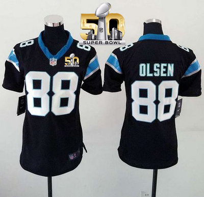 Nike Panthers #88 Greg Olsen Black Team Color Super Bowl 50 Women's Stitched NFL Elite Jersey Nike Panthers #88 Greg Olsen Black Team Color Super Bowl 50 Women's Stitched NFL Elite Jersey