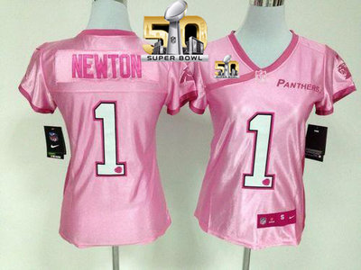 Nike Panthers #1 Cam Newton New Pink Super Bowl 50 Women's Be Luv'd Stitched NFL Elite Jersey Nike Panthers #1 Cam Newton New Pink Super Bowl 50 Women's Be Luv'd Stitched NFL Elite Jersey