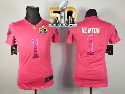 Nike Panthers #1 Cam Newton Pink Sweetheart Super Bowl 50 Women's Stitched NFL Elite Jersey Nike Panthers #1 Cam Newton Pink Sweetheart Super Bowl 50 Women's Stitched NFL Elite Jersey