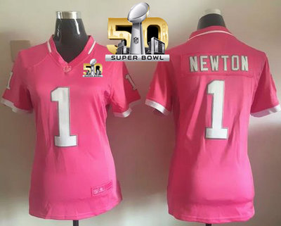 Nike Panthers #1 Cam Newton Pink Super Bowl 50 Women's Stitched NFL Elite Bubble Gum Jersey Nike Panthers #1 Cam Newton Pink Super Bowl 50 Women's Stitched NFL Elite Bubble Gum Jersey