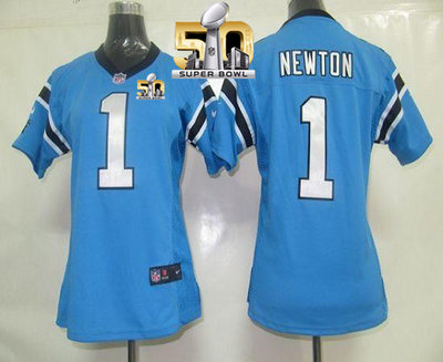 Nike Panthers #1 Cam Newton Blue Alternate Super Bowl 50 Women's Stitched NFL Elite Jersey