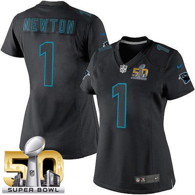 Nike Panthers #1 Cam Newton Black Impact Super Bowl 50 Women's Stitched NFL Limited Jersey