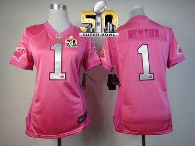 Nike Panthers #1 Cam Newton Pink Super Bowl 50 Women's Be Luv'd Stitched NFL Elite Jersey Nike Panthers #1 Cam Newton Pink Super Bowl 50 Women's Be Luv'd Stitched NFL Elite Jersey