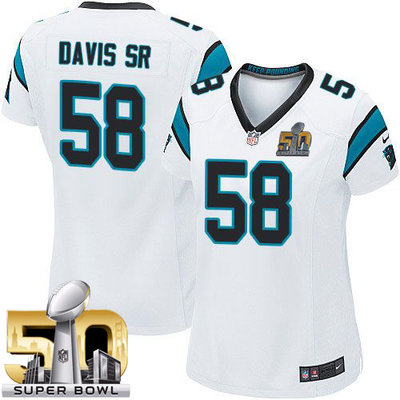 Nike Panthers #58 Thomas Davis Sr White Super Bowl 50 Women's Stitched NFL Elite Jersey Nike Panthers #58 Thomas Davis Sr White Super Bowl 50 Women's Stitched NFL Elite Jersey