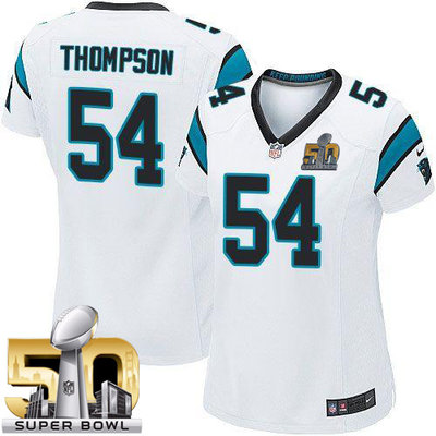 Nike Panthers #54 Shaq Thompson White Super Bowl 50 Women's Stitched NFL Elite Jersey Nike Panthers #54 Shaq Thompson White Super Bowl 50 Women's Stitched NFL Elite Jersey