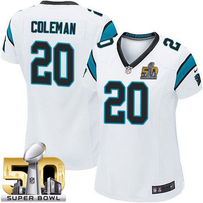 Nike Panthers #20 Kurt Coleman White Super Bowl 50 Women's Stitched NFL Elite Jersey