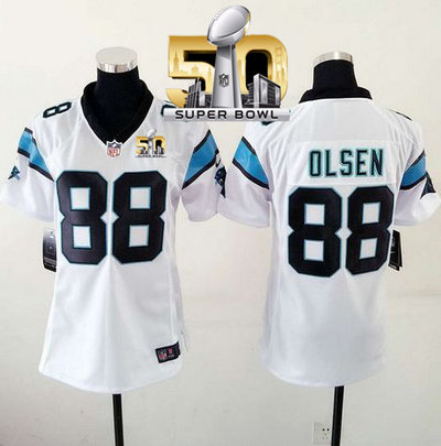 Nike Panthers #88 Greg Olsen White Super Bowl 50 Women's Stitched NFL Elite Jersey Nike Panthers #88 Greg Olsen White Super Bowl 50 Women's Stitched NFL Elite Jersey
