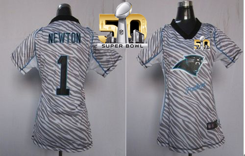Nike Panthers #1 Cam Newton Zebra Super Bowl 50 Women's Stitched NFL Elite Jersey Nike Panthers #1 Cam Newton Zebra Super Bowl 50 Women's Stitched NFL Elite Jersey
