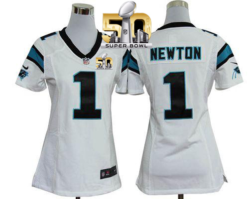 Nike Panthers #1 Cam Newton White Super Bowl 50 Women's Stitched NFL Elite Jersey Nike Panthers #1 Cam Newton White Super Bowl 50 Women's Stitched NFL Elite Jersey