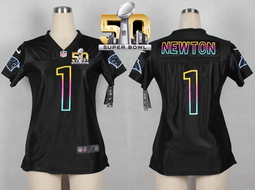 Nike Panthers #1 Cam Newton Black Super Bowl 50 Women's NFL Fashion Game Jersey Nike Panthers #1 Cam Newton Black Super Bowl 50 Women's NFL Fashion Game Jersey