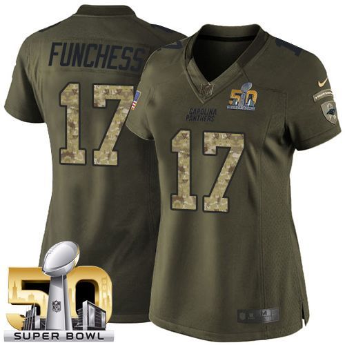 Nike Panthers #17 Devin Funchess Green Super Bowl 50 Women's Stitched NFL Limited Salute to Service Jersey Nike Panthers #17 Devin Funchess Green Super Bowl 50 Women's Stitched NFL Limited Salute to Service Jersey