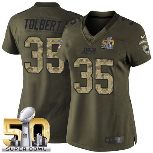 Nike Panthers #35 Mike Tolbert Green Super Bowl 50 Women's Stitched NFL Limited Salute to Service Jersey Nike Panthers #35 Mike Tolbert Green Super Bowl 50 Women's Stitched NFL Limited Salute to Service Jersey