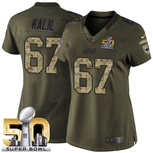 Nike Panthers #67 Ryan Kalil Green Super Bowl 50 Women's Stitched NFL Limited Salute to Service Jersey Nike Panthers #67 Ryan Kalil Green Super Bowl 50 Women's Stitched NFL Limited Salute to Service Jersey