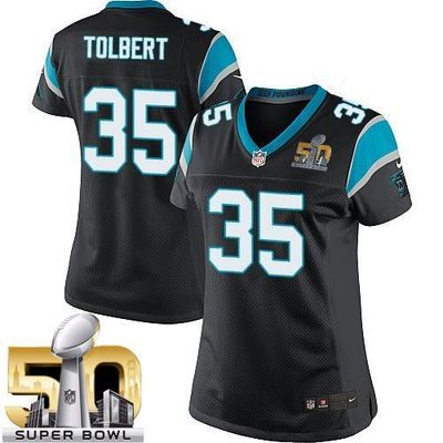 Nike Panthers #35 Mike Tolbert Black Team Color Super Bowl 50 Women's Stitched NFL Elite Jersey Nike Panthers #35 Mike Tolbert Black Team Color Super Bowl 50 Women's Stitched NFL Elite Jersey
