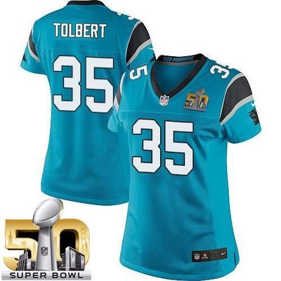 Nike Panthers #35 Mike Tolbert Blue Alternate Super Bowl 50 Women's Stitched NFL Elite Jersey Nike Panthers #35 Mike Tolbert Blue Alternate Super Bowl 50 Women's Stitched NFL Elite Jersey