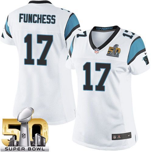 Nike Panthers #17 Devin Funchess White Super Bowl 50 Women's Stitched NFL Elite Jersey Nike Panthers #17 Devin Funchess White Super Bowl 50 Women's Stitched NFL Elite Jersey