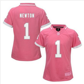 Women New Panthers #1 Cam Newton Pink NFL Elite Bubble Gum Jersey