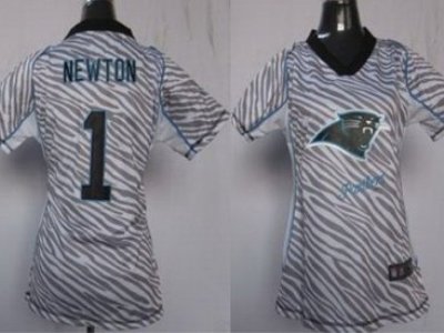 Women NEW Carolina Panthers 1 Cam Newton Womens FEM FAN Zebra NFL Jerseys