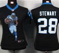 Women Nike Carolina Panthers 28 Stewart Black Portrait Fashion Game Jerseys