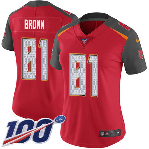 Women's Nike Buccaneers #81 Antonio Brown Red Team Color Women's Stitched NFL 100th Season Vapor Untouchable Limited Jersey Women's Nike Buccaneers #81 Antonio Brown Red Team Color Women's Stitched NFL 100th Season Vapor Untouchable Limited Jersey