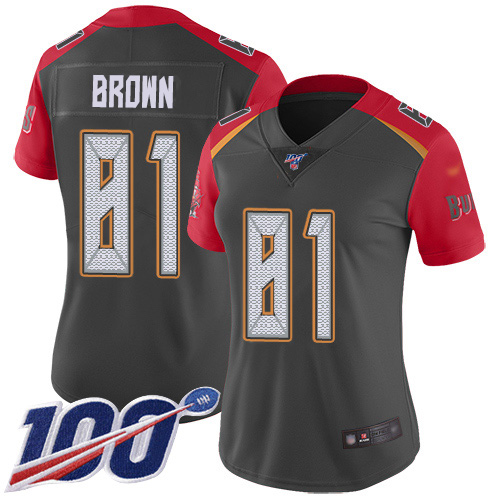 Women's Nike Buccaneers #81 Antonio Brown Gray Women's Stitched NFL Limited Inverted Legend 100th Season Jersey Women's Nike Buccaneers #81 Antonio Brown Gray Women's Stitched NFL Limited Inverted Legend 100th Season Jersey