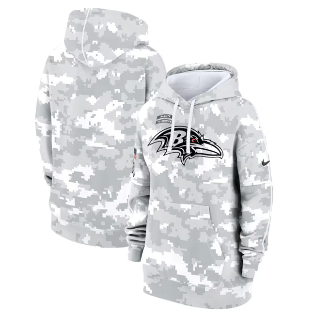 Women's Baltimore Ravens 2024 Arctic Camo Salute To Service Club Fleece Pullover Hoodie(Run Small) Women's Baltimore Ravens 2024 Arctic Camo Salute To Service Club Fleece Pullover Hoodie(Run Small)