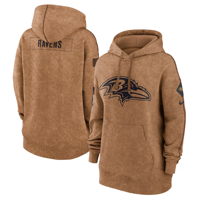 Women's Baltimore Ravens 2023 Brown Salute To Service Pullover Hoodie(Run Small) Women's Baltimore Ravens 2023 Brown Salute To Service Pullover Hoodie(Run Small)
